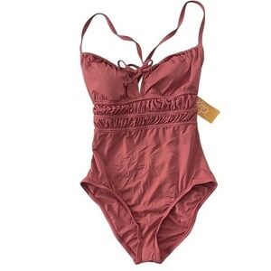 Kona Sol Mauvewood One Piece Swimsuit Small NWT